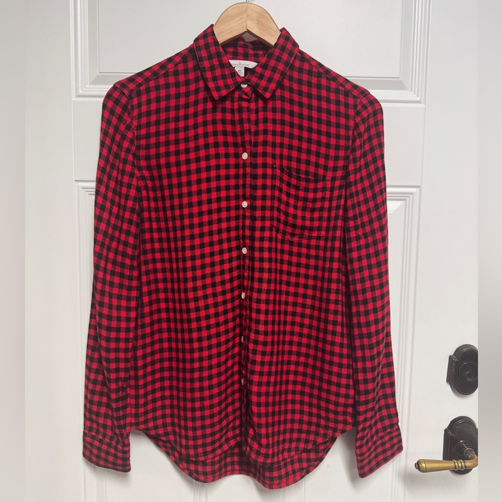 LLBean Signature Drapey Button-Front Shirt Buffalo Check, Women's XS Reg